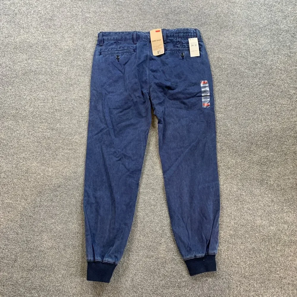Levis Chino Joggers Mens 34 Blue Regular Fit Tapered Leg Ribbed Cuff Denim